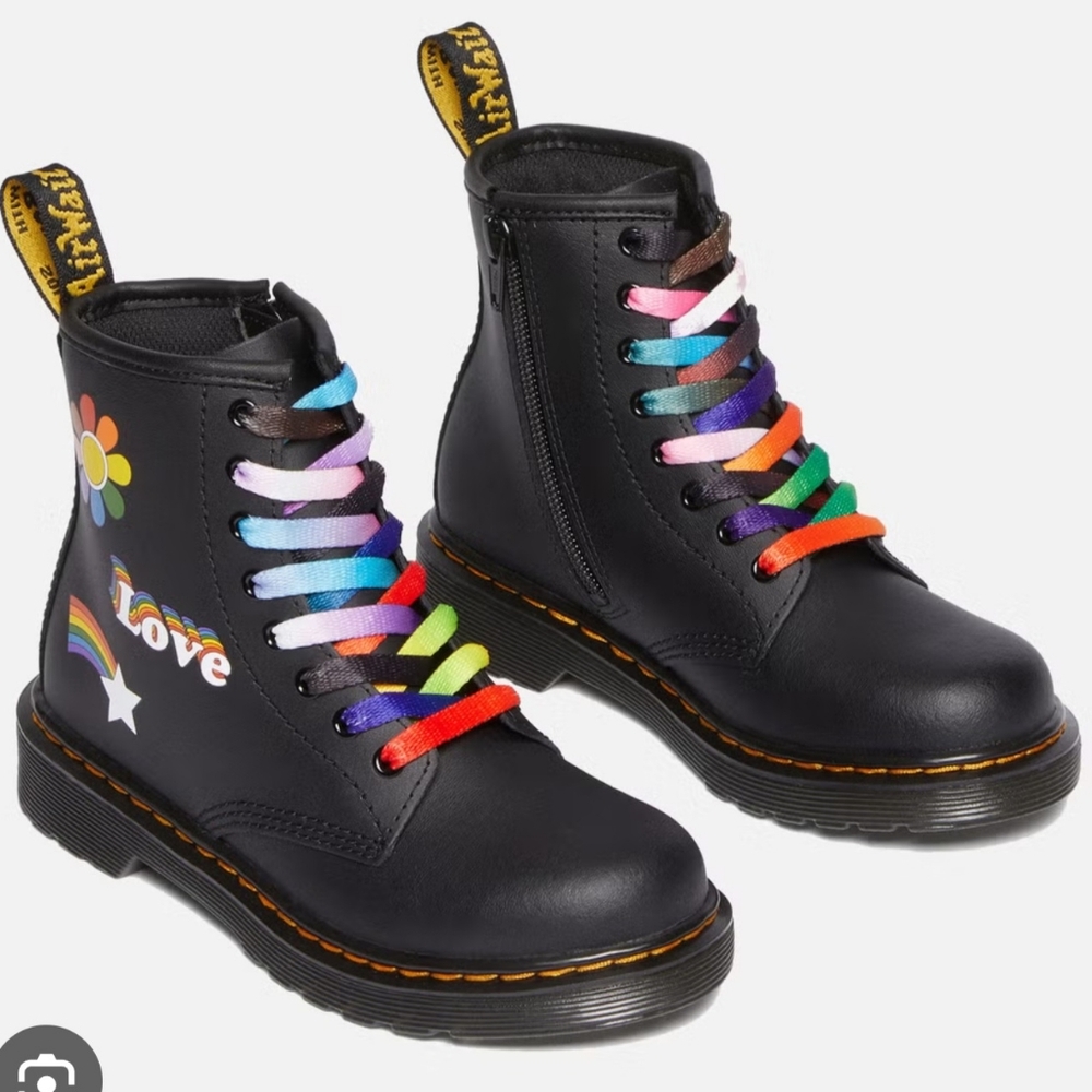 Dr. Martens 1460 Black Boots with Rainbow Accents Side Zipper Size 8 - Picture 3 of 11